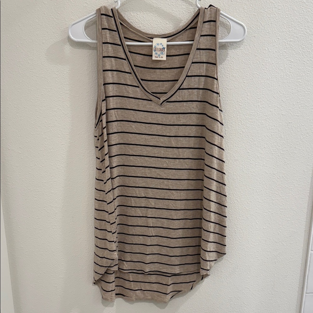 Freeloader Tan and Black Striped Tank Top